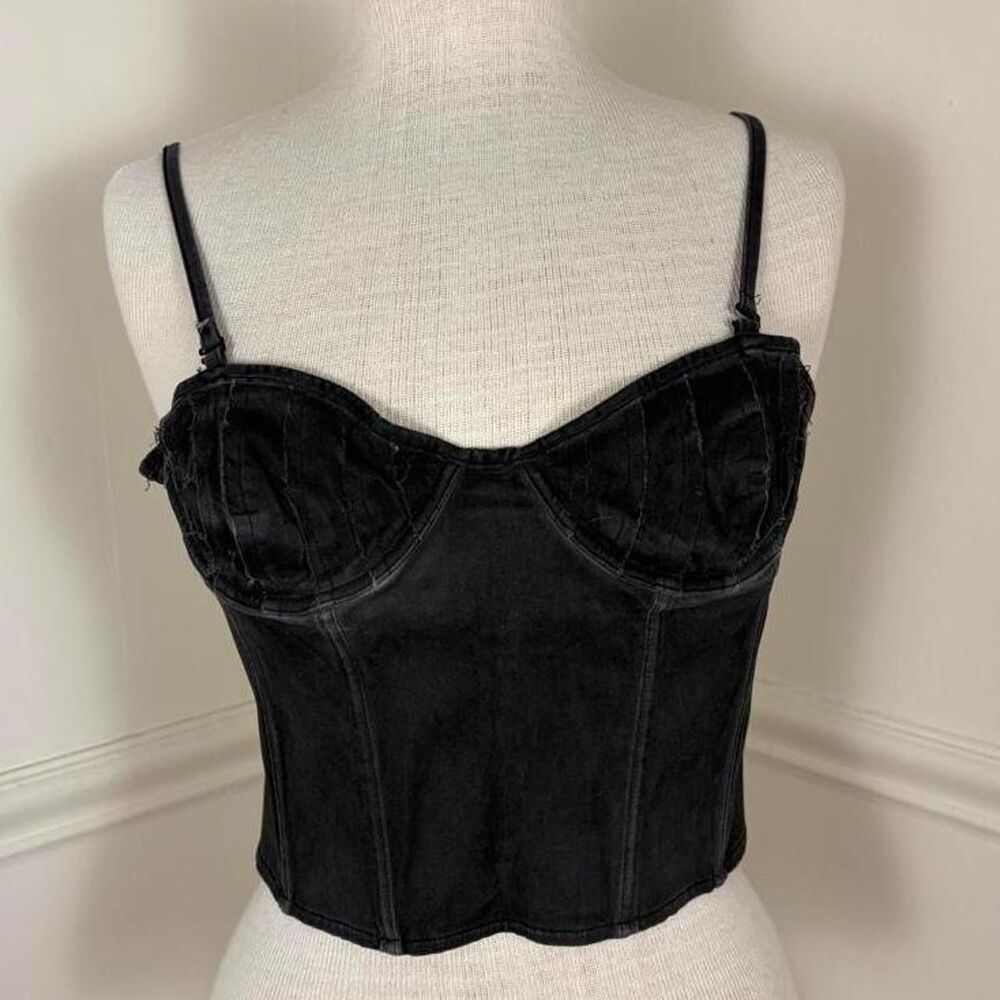 DarkerWavs Washed Black Bustier Corset crop Top